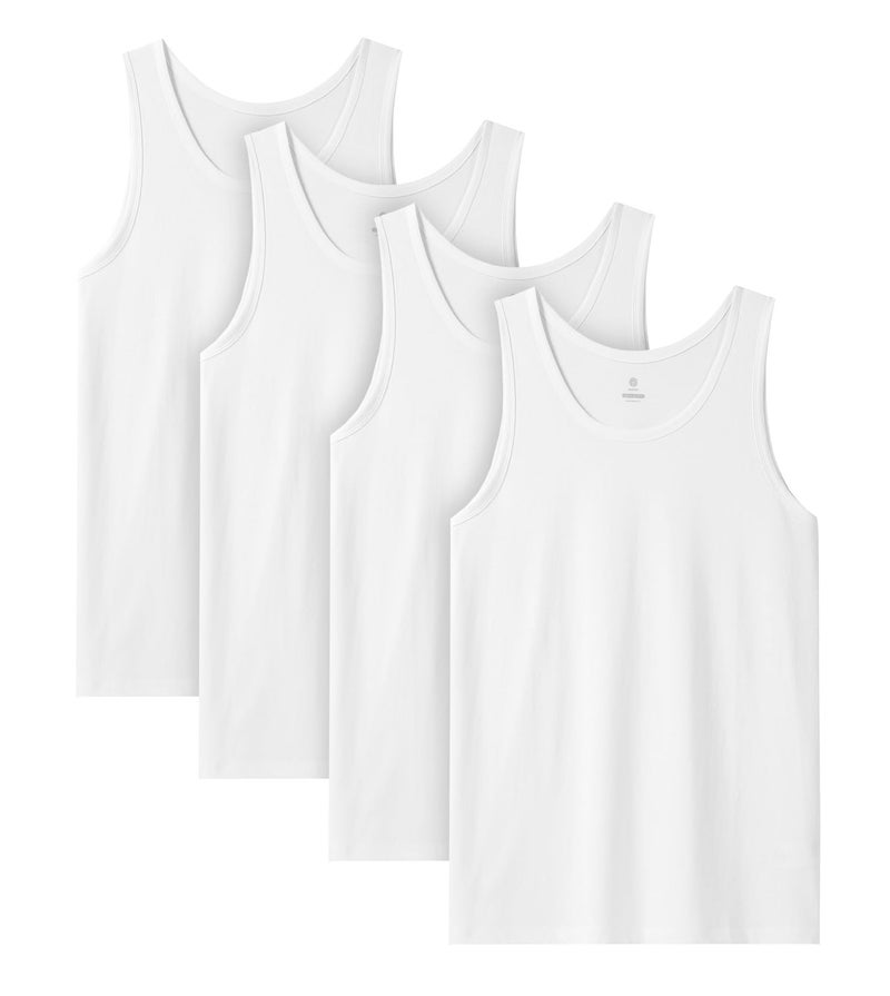 LAPASA Men's 100% Cotton Tank Top Ultra Soft Sleeveless Crewneck Breathable A-Shirts Basic Solid Undershirts Vest 4 Pack M36 X-Large White - Image 1